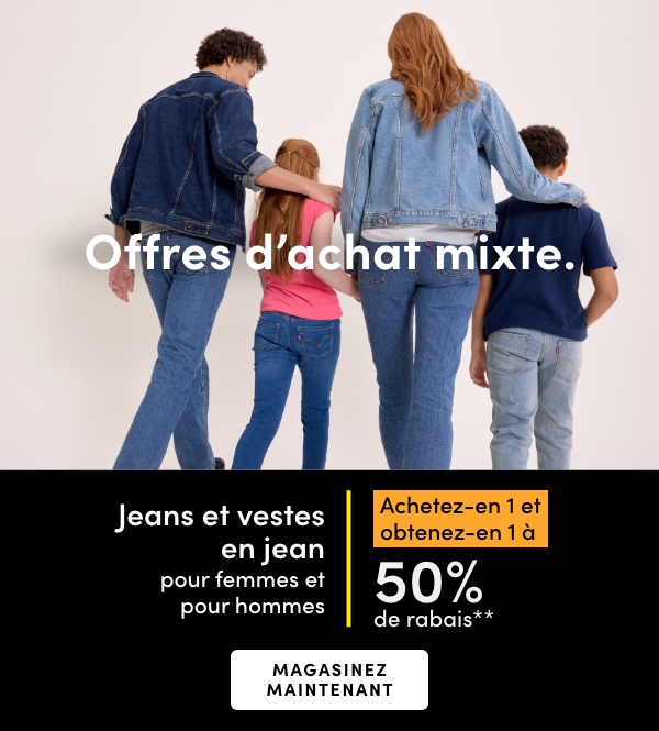 Jeans et vestes en jean pour femmes et pour hommes achetez-en 1 et obtenez-en 1 à 50 % de rabais*