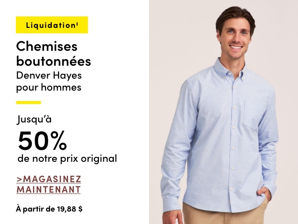 Chemises boutonnées Denver Hayes pour hommes en liquidation‡ jusqu'à 50 % de rabais sur notre prix original À partir de 19,88$
