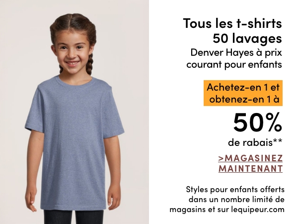 Tous les t-shirts 50 lavages Denver Hayes à prix courant pour enfants achetez-en 1 et obtenez-en 1 à 50 % de rabais*