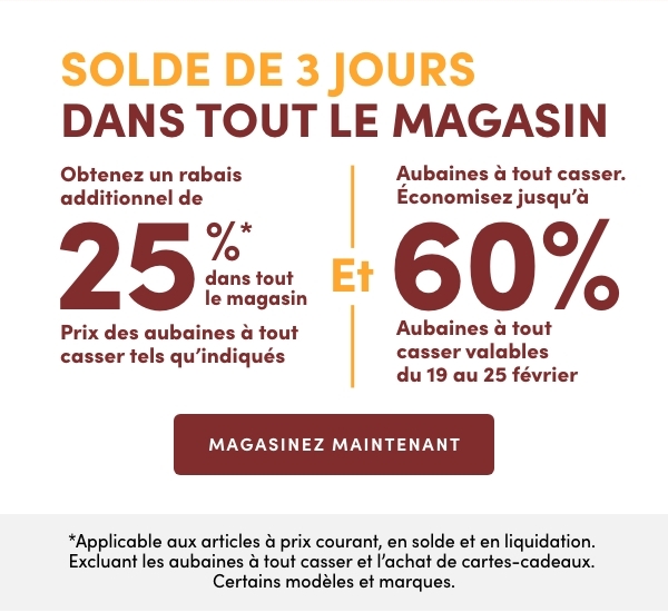 Solde de 3 jours dans tout le magasin