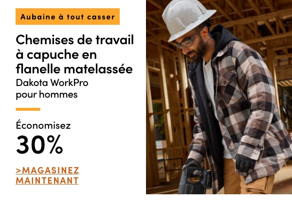 Aubaine à Tout Casser Chemises de travail à capuche en flanelle matelassée Dakota WorkPro pour hommes économisez 30 %