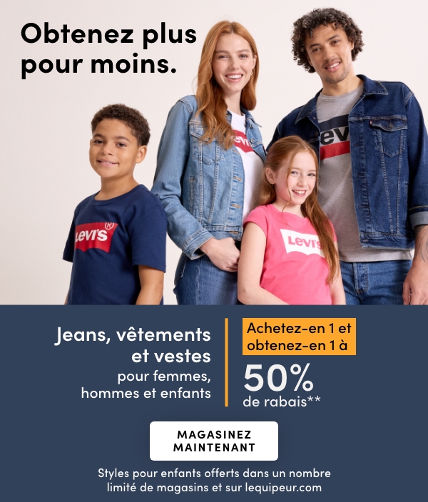 Jeans, vêtements et vestes pour femmes, hommes et enfants achetez-en 1 et obtenez-en 1 à 50 % de rabais*