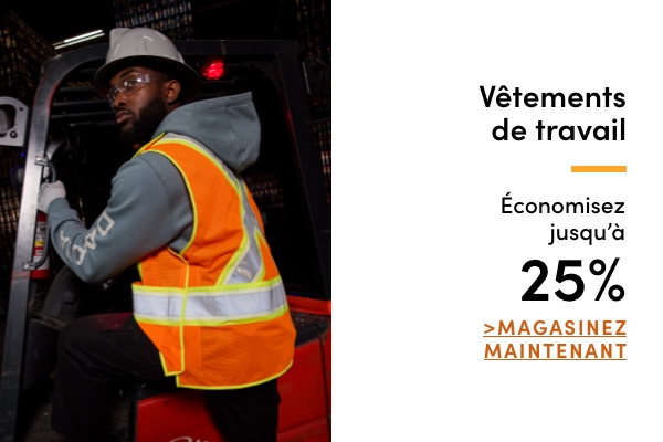 Économisez jusqu'à 25 % sur les vêtements de travail