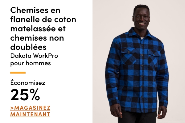 Chemises en flanelle de coton matelassée et chemises non doublées Dakota WorkPro pour hommes économisez 25 %