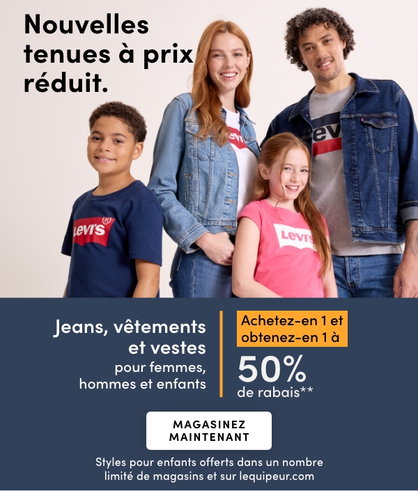 Jeans, vêtements et vestes pour femmes, hommes et enfants achetez-en 1 et obtenez-en 1 à 50 % de rabais*