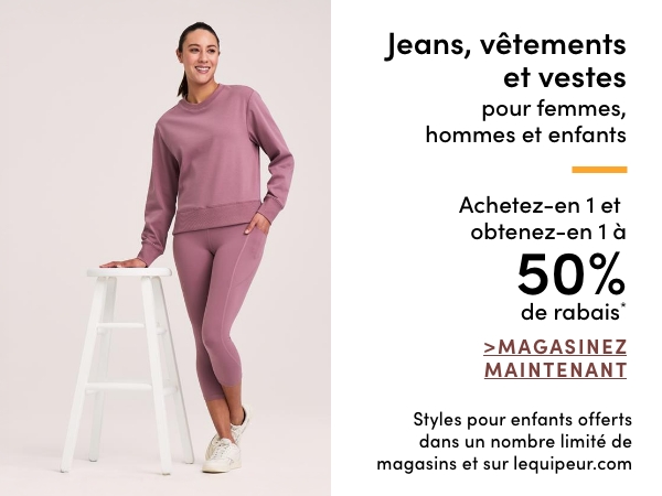 Jeans, vêtements et vestes pour femmes, hommes et enfants achetez-en 1 et obtenez-en 1 à 50 % de rabais*