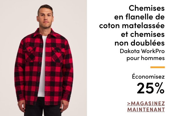 Chemises en flanelle de coton matelassée et chemises non doublées Dakota WorkPro pour hommes économisez 25 %