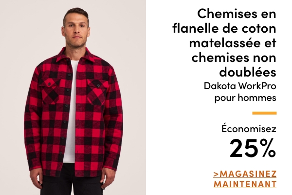 Chemises en flanelle de coton matelassée et chemises non doublées Dakota WorkPro pour hommes économisez 25 %