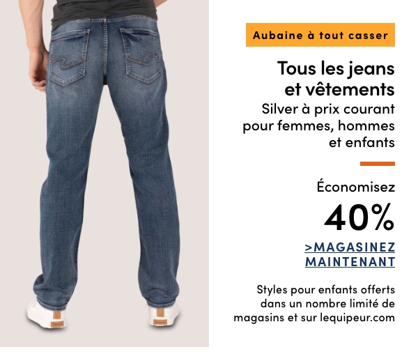 Aubaine à Tout Casser Tous les jeans et vêtements Silver à prix courant pour femmes, hommes et enfants économisez 40 %