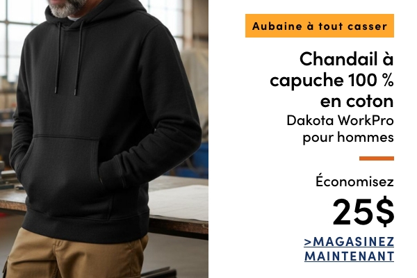 Aubaine à Tout Casser Chandail à capuche 100 % en coton Dakota WorkPro pour hommes économisez 25 $