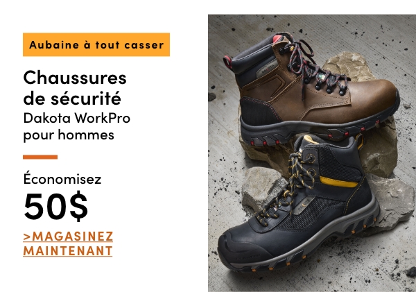 Aubaine à Tout Casser Chaussures de randonnée de sécurité Dakota WorkPro pour hommes économisez 50 $