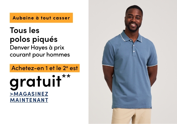 Aubaine à Tout Casser Tous les polos piqués Denver Hayes à prix courant pour hommes achetez-en 1 et le 2e est GRATUIT*