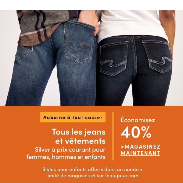 Aubaine à Tout Casser Tous les jeans et vêtements Silver à prix courant pour femmes, hommes et enfants économisez 40 %