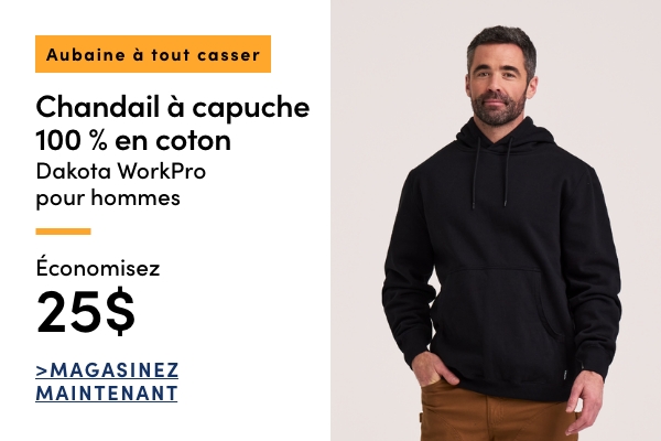 Aubaine à Tout Casser Chandail à capuche 100 % en coton Dakota WorkPro pour hommes économisez 25 $