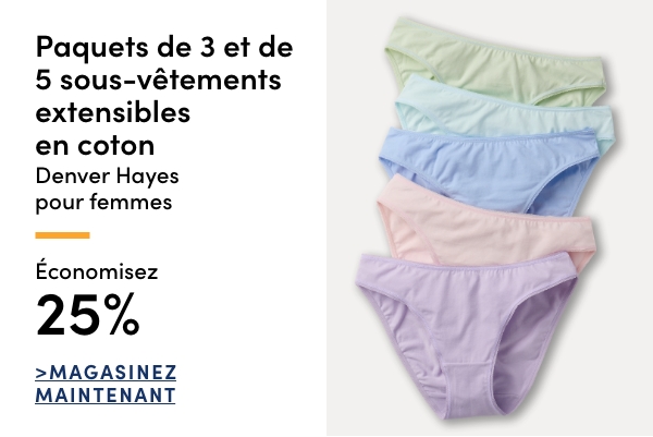 Paquet de 3 et de 5 sous-vêtements extensibles en coton Denver Hayes pour femmes économisez 25 %
