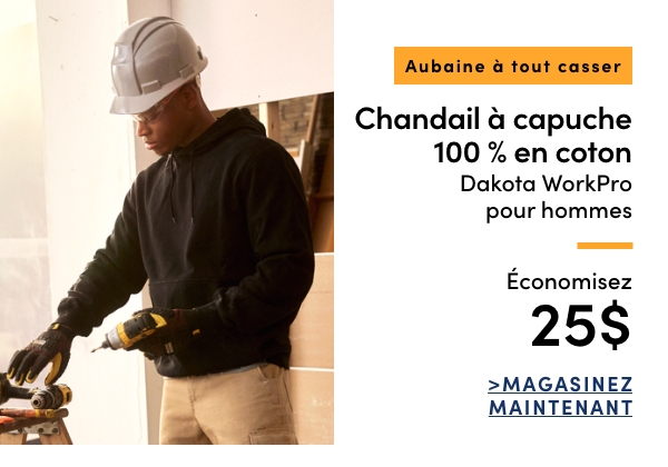 Aubaine à Tout Casser Chandail à capuche 100 % en coton Dakota WorkPro pour hommes économisez 25 $