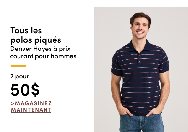Tous les polos piqués Denver Hayes à prix courant pour hommes 2 pour 50$