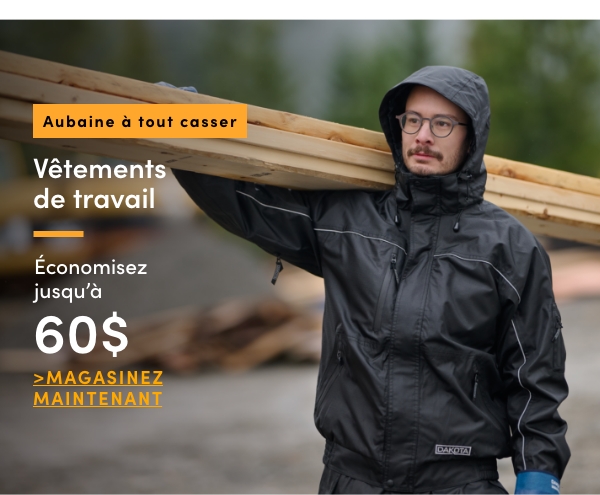 Aubaine à Tout Vêtements de travail économisez 60$