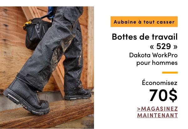 Aubaine à Tout Casser Bottes de travail 529 Dakota WorkPro pour hommes économisez 70$