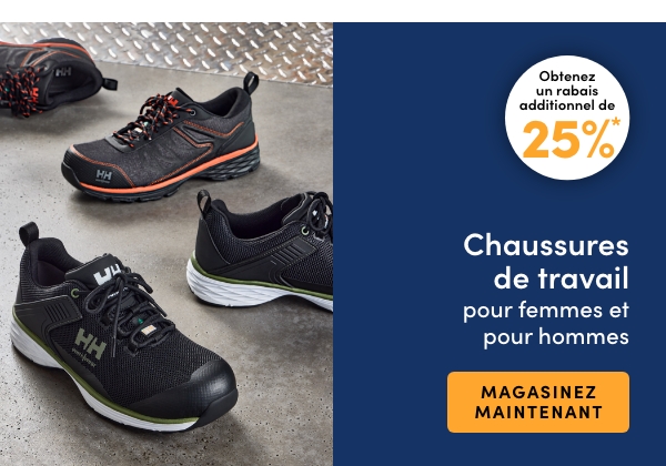 Obtenez un rabais* additionnel de 25 % sur les chaussures de travail pour femmes et pour hommes