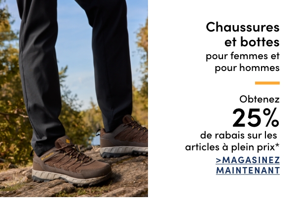 Obtenez 25 % de rabais sur les chaussures et les bottes à plein prix* pour femmes et pour hommes