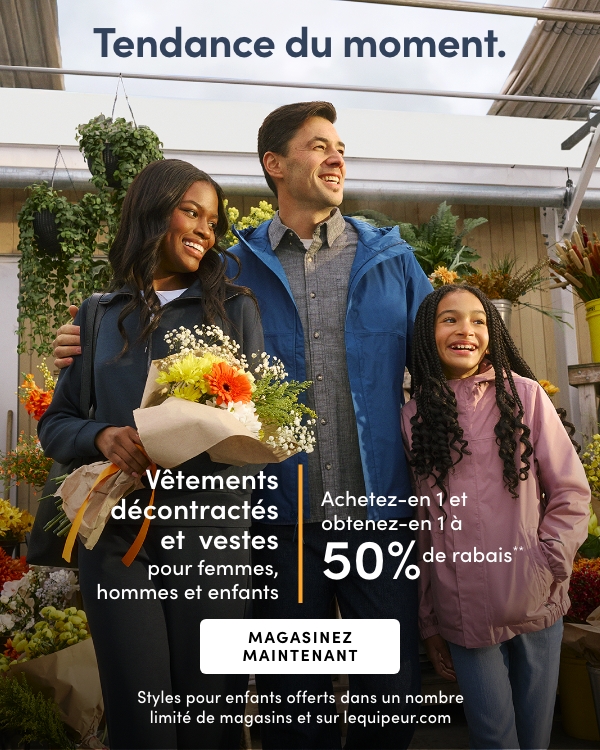 Vêtements décontractés et vestes pour femmes, hommes et enfants achetez-en 1 et obtenez-en 1 à 50 % de rabais*