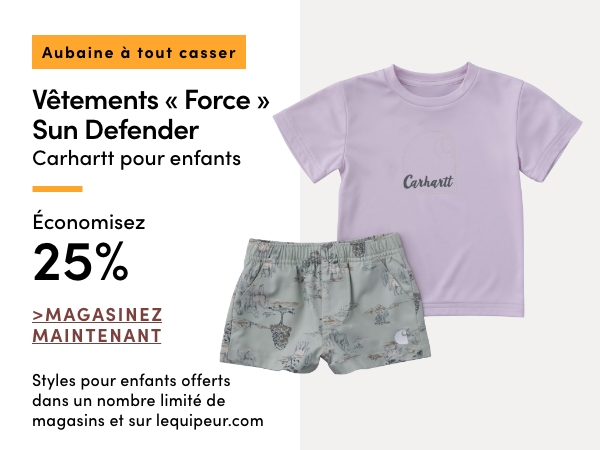 Aubaine à Tout Casser Vêtements Force Sun Defender Carhartt pour enfants économisez 25%