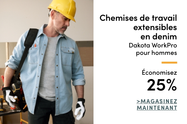 Chemises de travail extensibles en denim Dakota WorkPro pour hommes économisez 25%