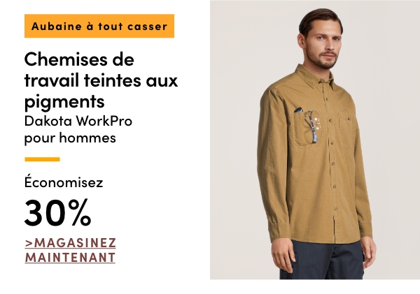 Aubaine à Tout Casser Chemises de travail teintes aux pigments Dakota WorkPro pour hommes économisez 30%