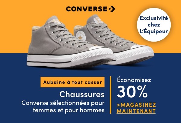 Aubaine à Tout Casser Chaussures Converse, en exclusivité chez L'Équipeur pour femmes et pour hommes économisez 30%