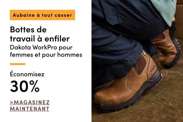 Aubaine à Tout Casser Bottes de travail à enfiler Dakota WorkPro pour femmes et pour hommes économisez 30%