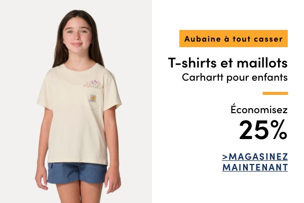  Aubaine à Tout Casser T-shirts et combinaisons Carhartt pour enfants économisez 25%. Du 27 avril au 10 mai