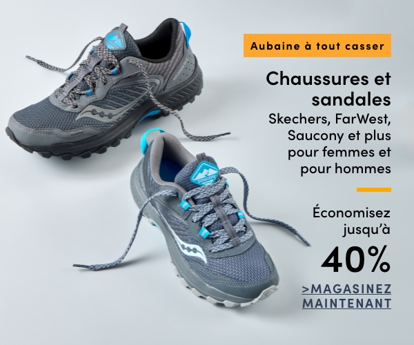 Aubaine à Tout Casser Chaussures et sandales Skechers, FarWest, Saucony et plus pour femmes et pour hommes économisez jusqu'à 40%