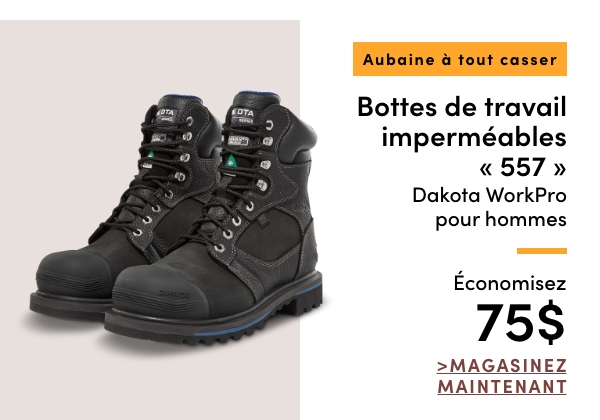  Aubaine à Tout Casser Bottes de travail imperméables « 557 » Dakota WorkPro pour hommes économisez 75$