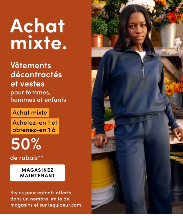 Vêtements et vestes décontractés pour femmes, hommes et enfants achetez-en 1 et obtenez-en 1 à 50% de rabais*