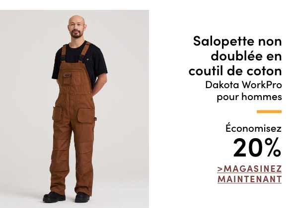 Salopette non doublée en coutil de coton Dakota WorkPro pour hommes économisez 20%