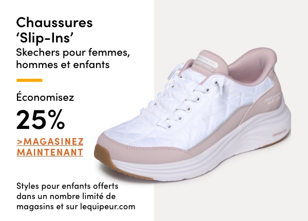 Chaussures 'Slip-Ins' Skechers pour femmes, hommes et enfants économisez 25%