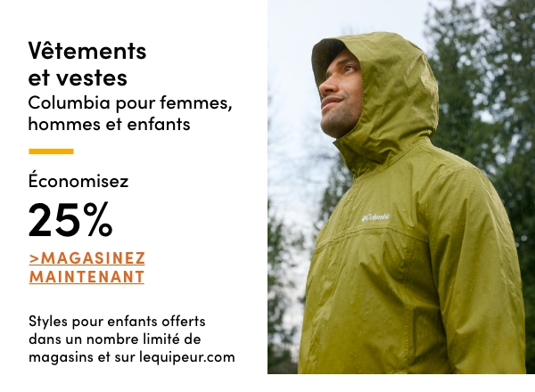Vêtements et vestes Columbia pour femmes, hommes et enfants économisez 25%