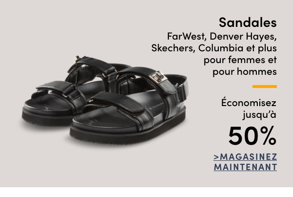 Sandales FarWest, Denver Hayes, Skechers, Columbia et plus pour femmes et pour hommes économisez jusqu'à 50%