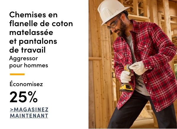 Chemises en flanelle de coton matelassée et pantalons de travail Aggressor pour hommes économisez 25%