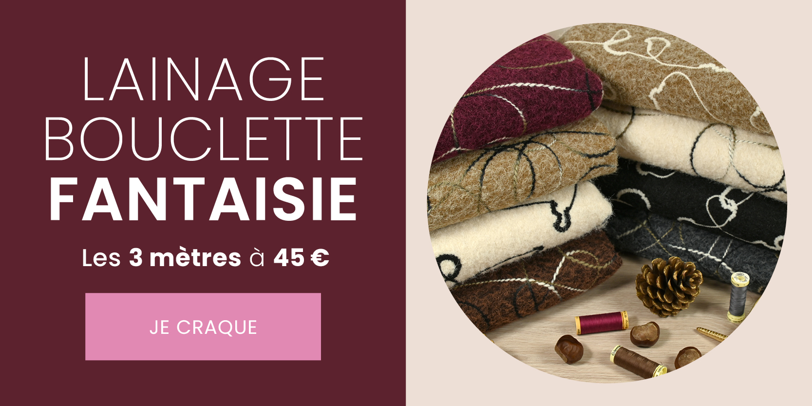 Lainage bouclette fantaisie, les 3 mètres à 45€