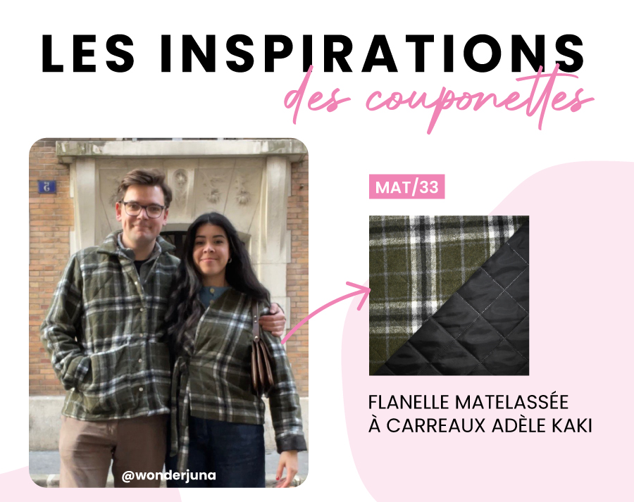 Flanelle matelassée à carreaux Adèle kaki