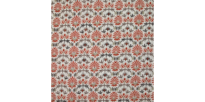 Coton indien imprimé fleurs brique et taupe fond blanc