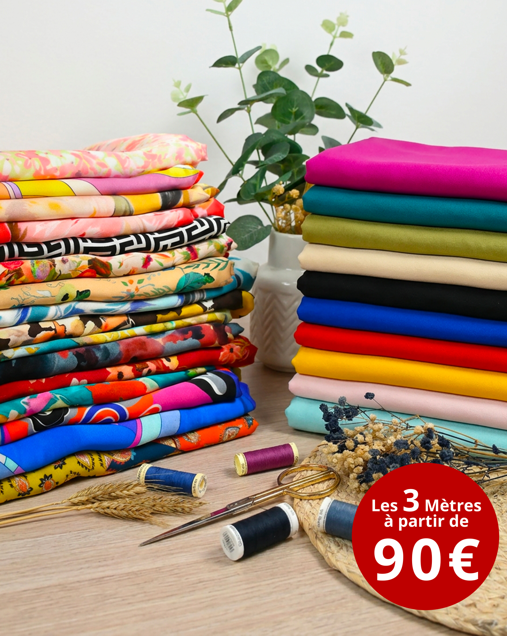 Satin de soie imprimé et uni