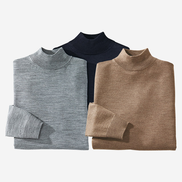 Pulls cols cheminée mérinos - les 3 - L'Homme Moderne