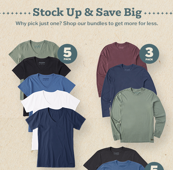 Stock up and save. Shop solid clothing bundles