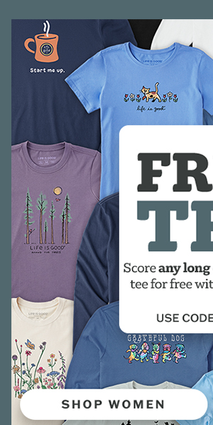 Free tee! Score any tee for free with orders $99+. Shop women. Use code FREEBIE