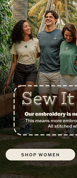 Sew it begins! Our embroidery is now stitched in-house. So that means embroidered tees. Shop women
