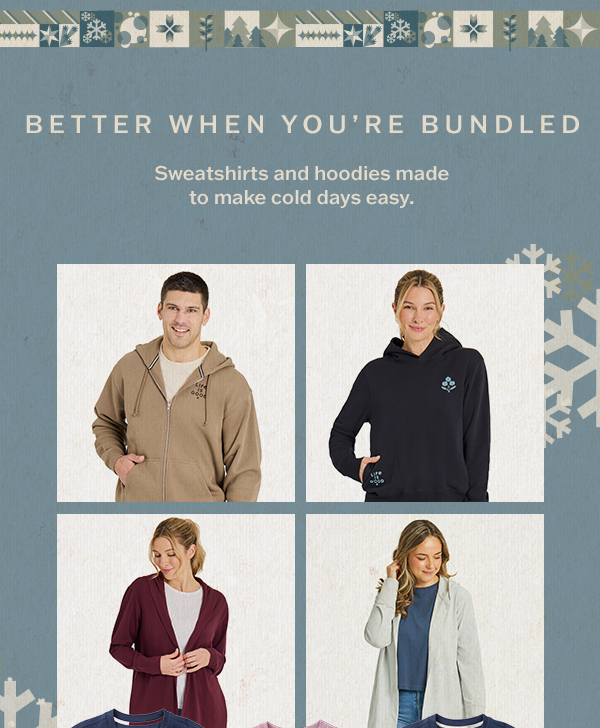 Sweatshirts and hoodies made to make cold days easy.