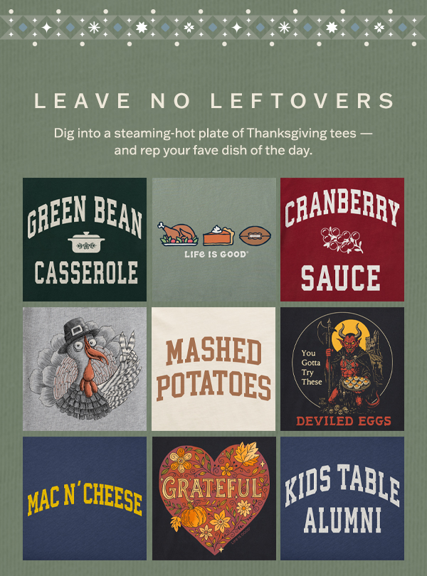 Dig into a steaming-hot plate of Thanksgiving tees - and rep your fave dish of the day.